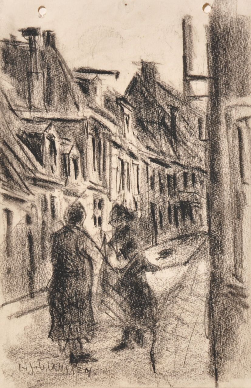 Herman van Wissen | Two women in a street, drawing on paper, 24.0 x 15.8 cm, signed l.l. and on the reverse