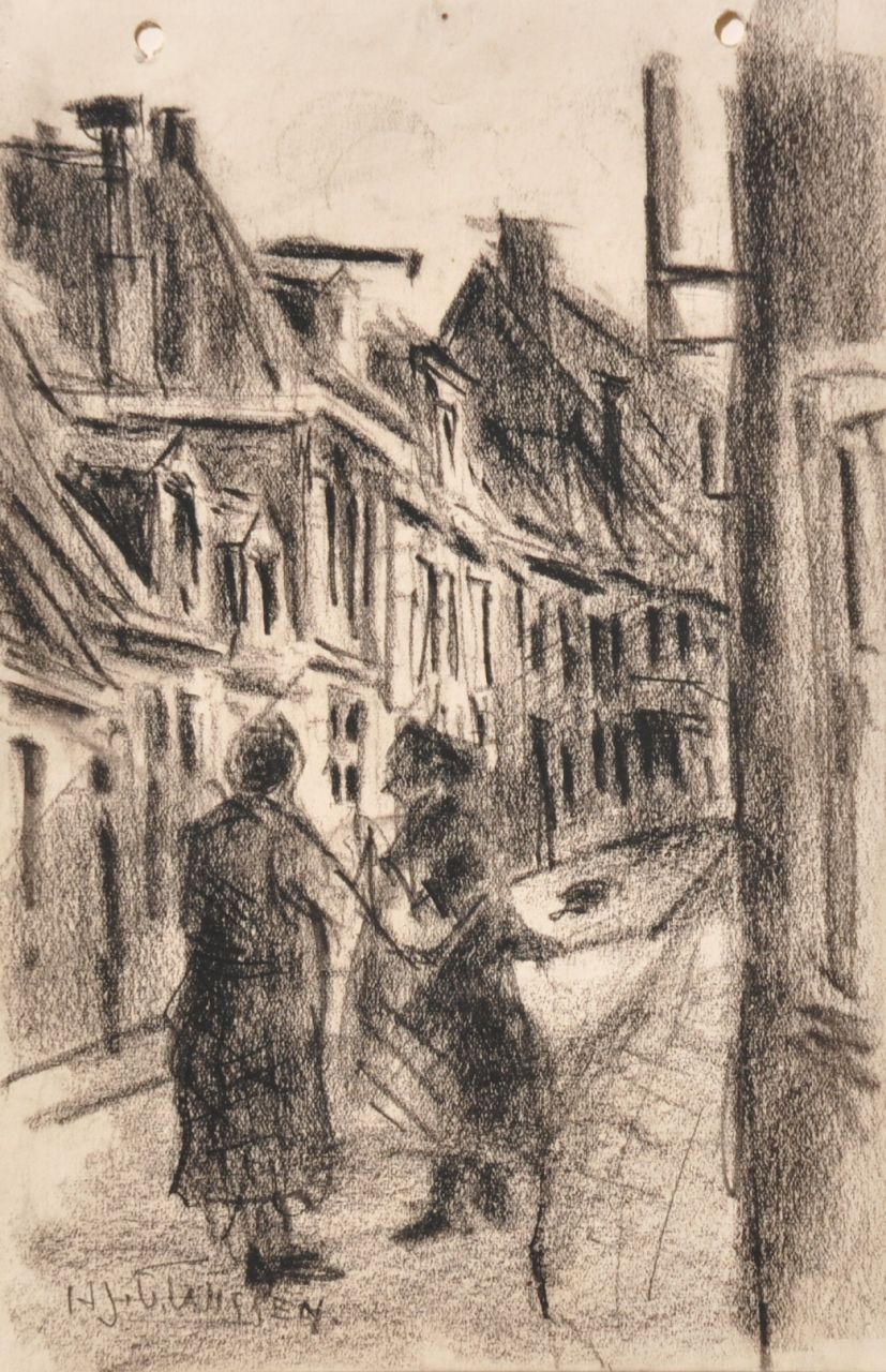 Wissen H.J. van | Hermanus Johannes 'Herman' van Wissen, Two women in a street, drawing on paper 24.0 x 15.8 cm, signed l.l. and on the reverse