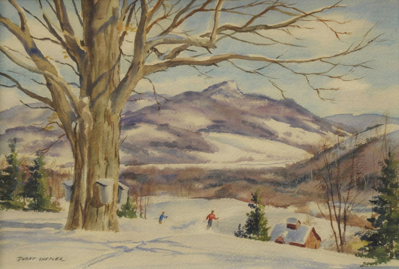 Dwight Clark Shepler | March skiing, Vermont, watercolour on paper, 27.5 x 39.0 cm, signed l.l.