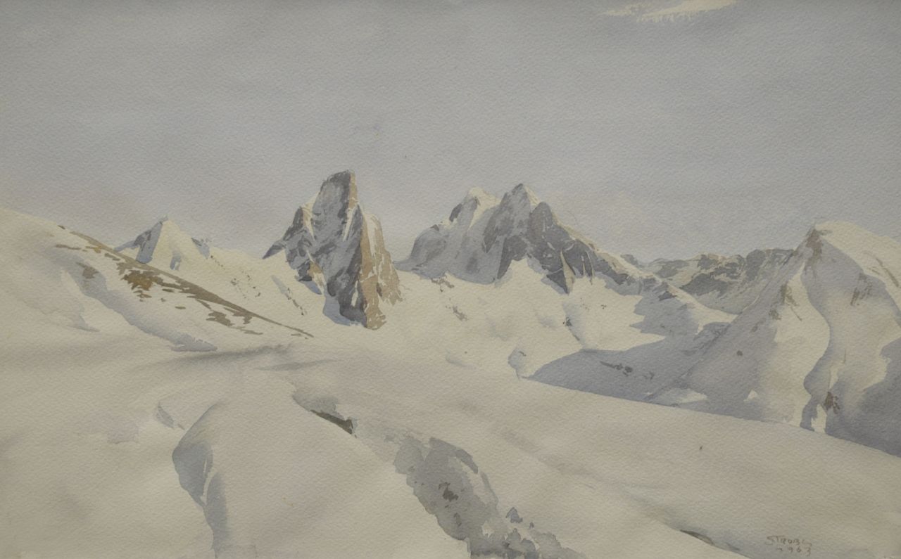 Strobl H.  | Hans Strobl, A view of the Rüfikopf, Lech, watercolour on paper 32.1 x 50.2 cm, signed l.r. and dated 1963