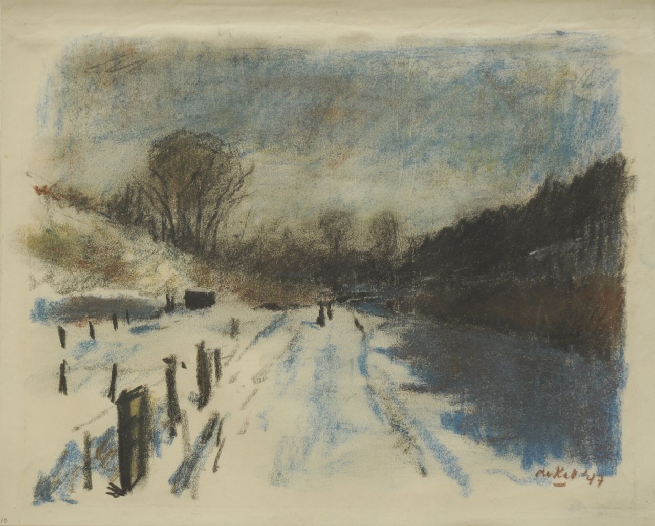 Kat O.B. de | 'Otto' Boudewijn de Kat, Snow landscape, pastel on paper 21.8 x 27.0 cm, signed l.r. and dated '47