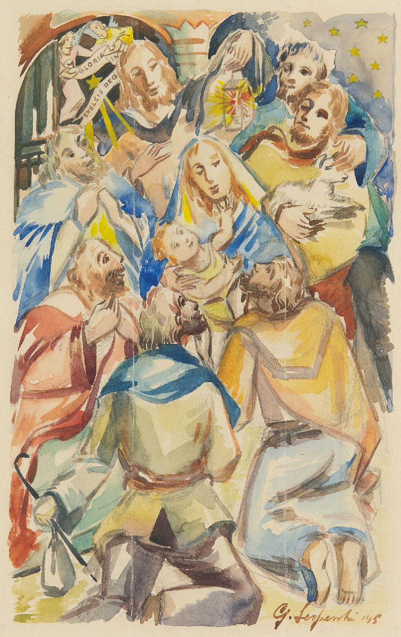 Guillaume Serpenti | Gloria in excelsis Deo, watercolour on paper, 28.0 x 17.8 cm, signed l.r. and dated '45