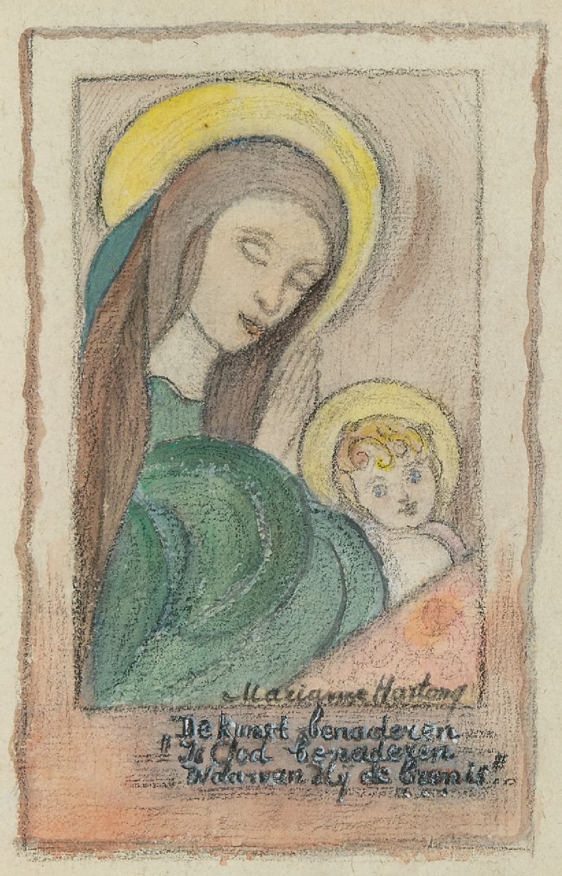 Marianne Hartong | Madonna and child, chalk and watercolour on paper, 21.9 x 15.2 cm, signed l.r.