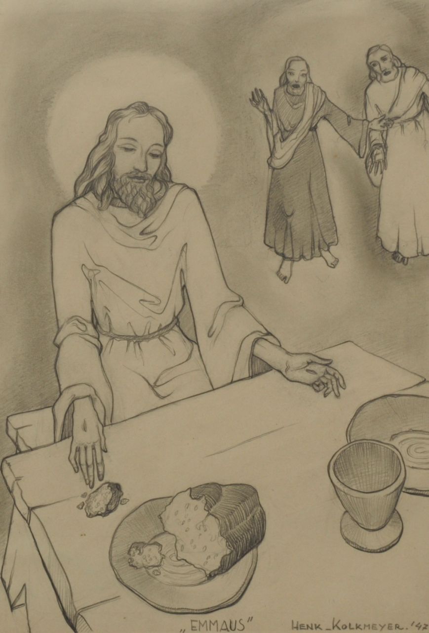 Henk Kolkmeijer | Jezus in Emmaüs, pencil on paper, 27.9 x 20.0 cm, signed l.r. and dated '47