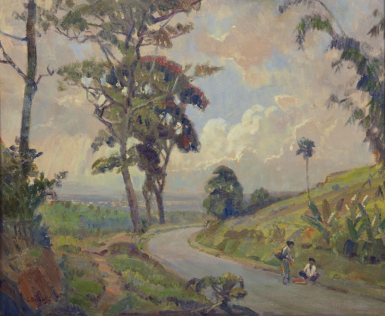 Dezentjé E.  | Ernest Dezentjé, Evening in Nagrèk, Indonesia, oil on panel 47.0 x 57.0 cm, signed l.l.