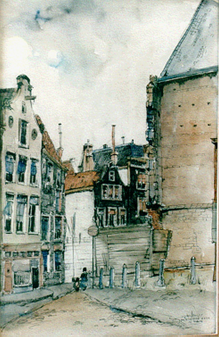 Hengst J.G. den | Johannes Gerardus 'Jan' den Hengst, The 'Oude Kerk' square, Amsterdam, mixed media on paper 51.0 x 33.0 cm, signed l.r.