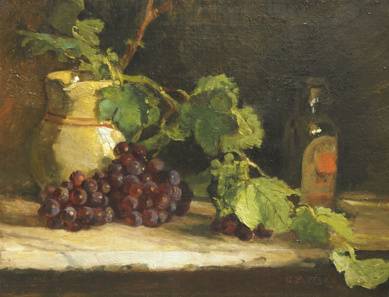 Pletser J.  | Jurgen 'George' Pletser, A still life with grapes, oil on canvas 42.5 x 55.5 cm, signed l.r.