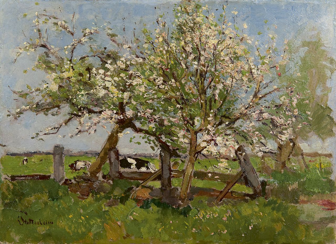 Stutterheim L.P.  | Lodewijk Philippus 'Louis' Stutterheim, Blossomming trees in a meadow, oil on board 28.6 x 39.7 cm, signed l.l.