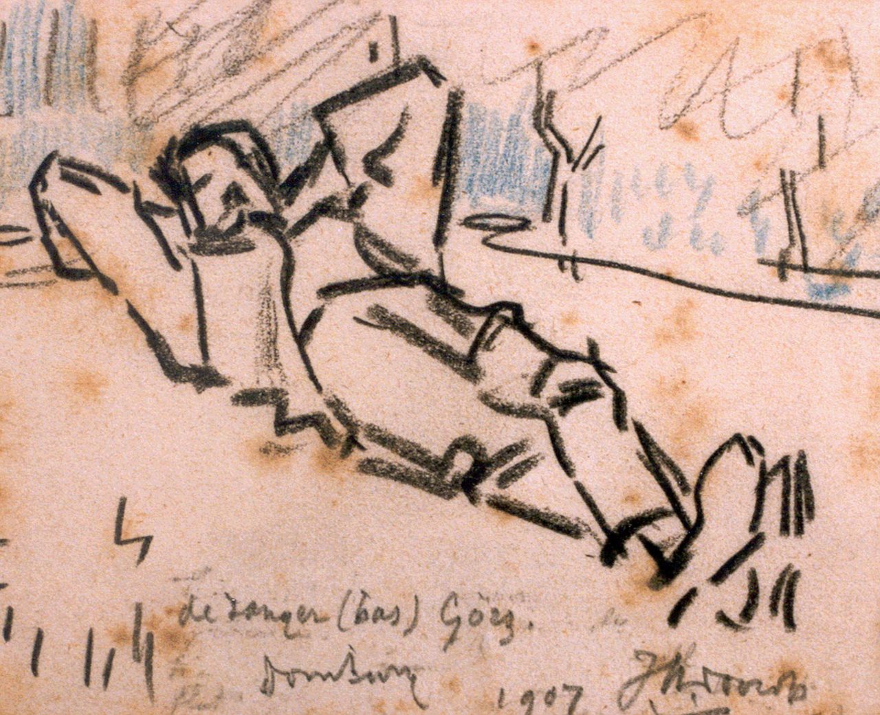 Toorop J.Th.  | Johannes Theodorus 'Jan' Toorop, The singer (Bas) Görz, Domburg, chalk on paper 9.5 x 10.5 cm, signed l.r. and dated '07