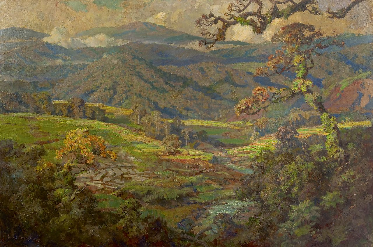 Dezentjé E.  | Ernest Dezentjé, Landscape in Indonesia, oil on canvas 103.0 x 150.3 cm, signed l.l. and dated '48
