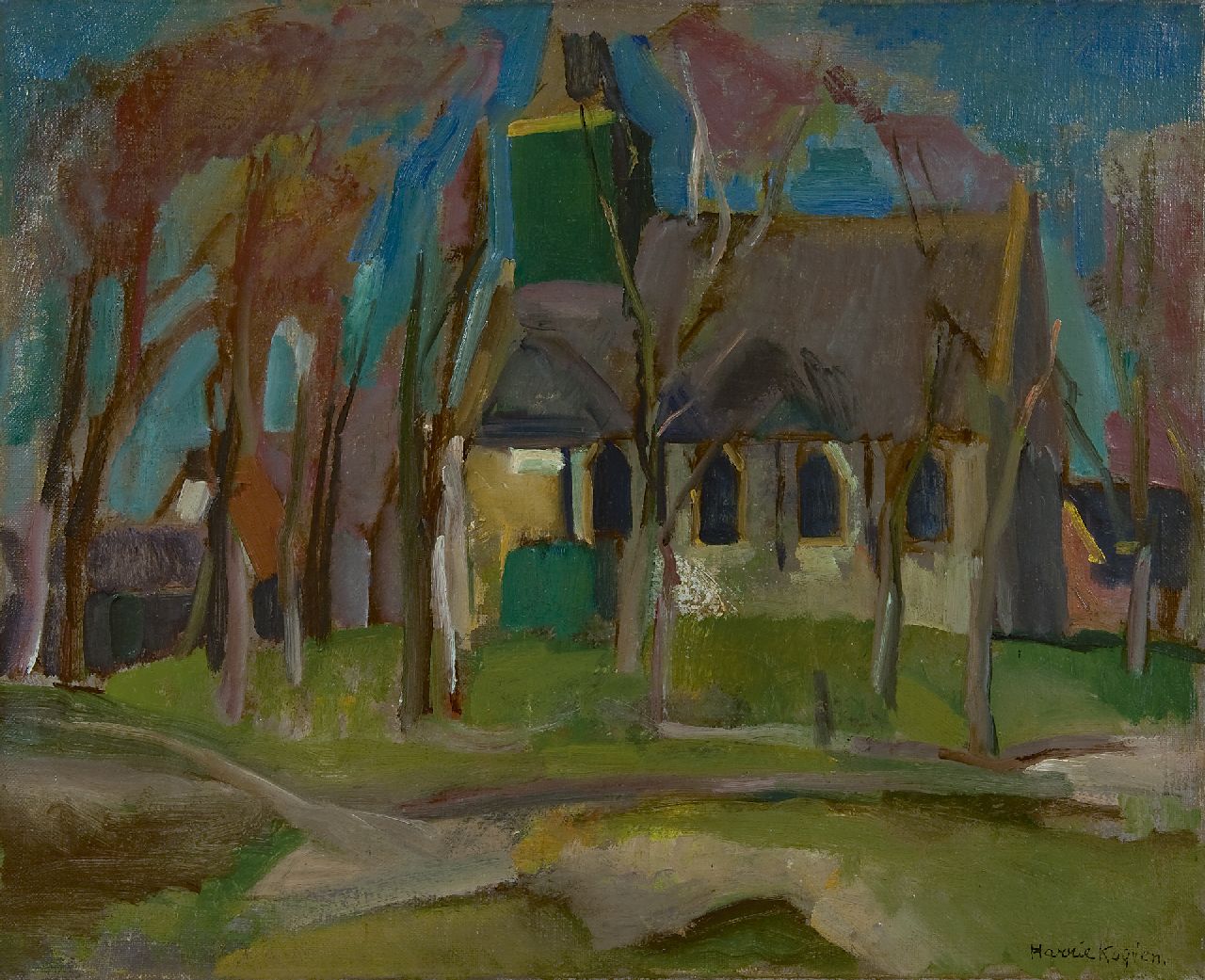 Kuijten H.J.  | Henricus Johannes 'Harrie' Kuijten, The church of Groet, oil on canvas 39.3 x 48.4 cm, signed l.r.