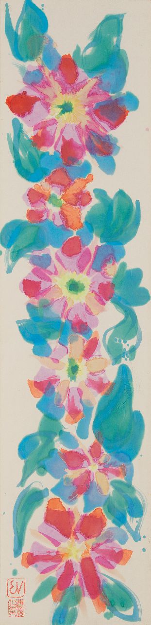 Vijlbrief E.  | Ernst Vijlbrief | Watercolours and drawings offered for sale | Flowers, watercolour on Japanese paper on cardboard 125.6 x 29.5 cm, signed l.l. with monogramstamp and artist's stamp