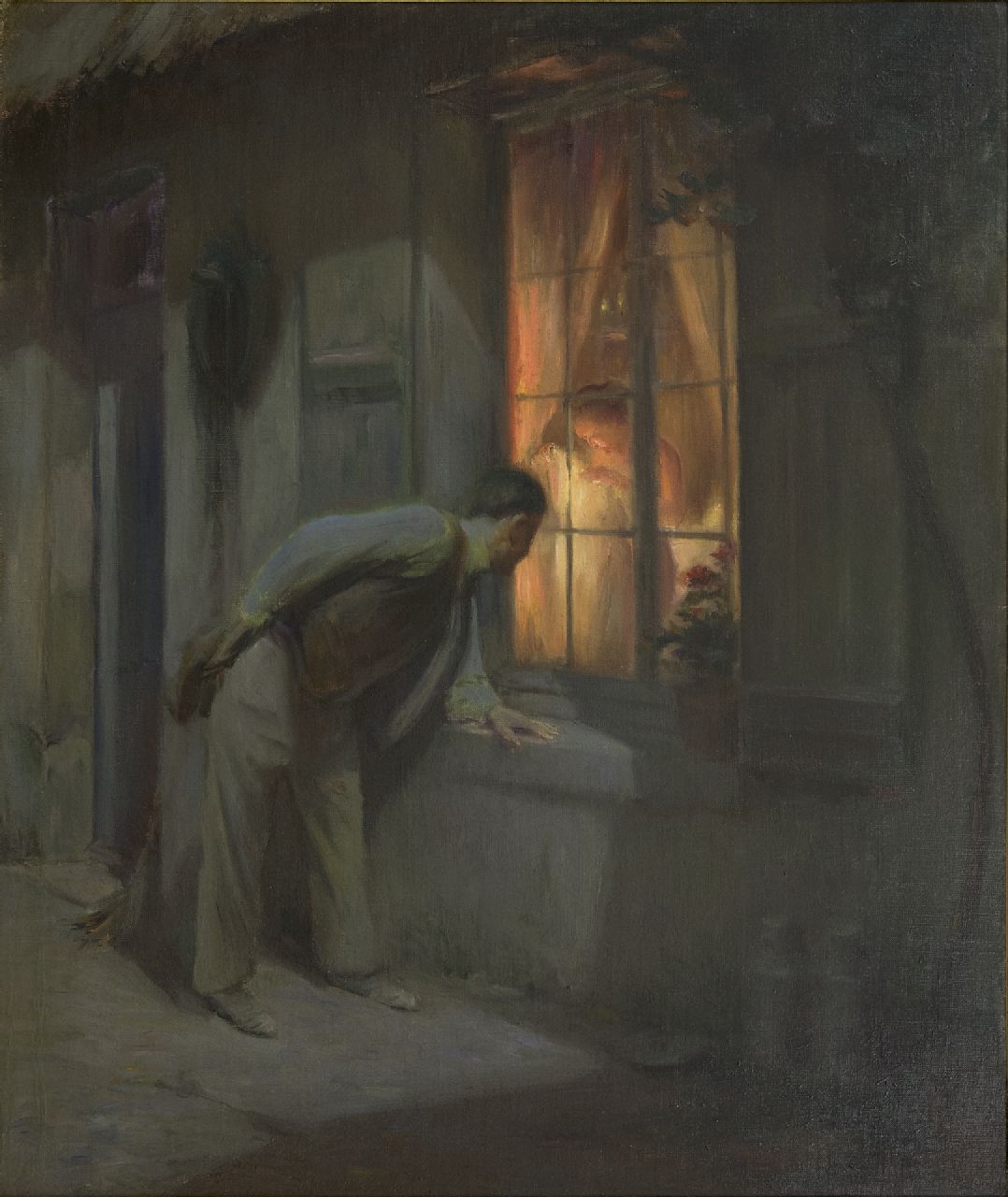 Tabary E.  | Emile Tabary, The voyeur, oil on canvas 55.4 x 46.5 cm, signed l.r.