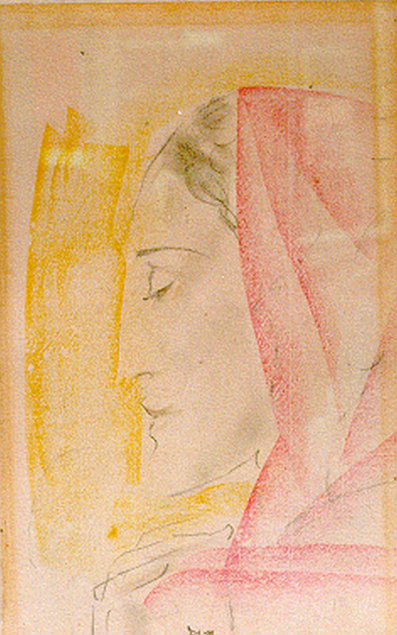 Konijnenburg W.A. van | Willem Adriaan van Konijnenburg, Young woman en profile, mixed media on paper 32.0 x 20.0 cm, signed l.c. and dated 1928