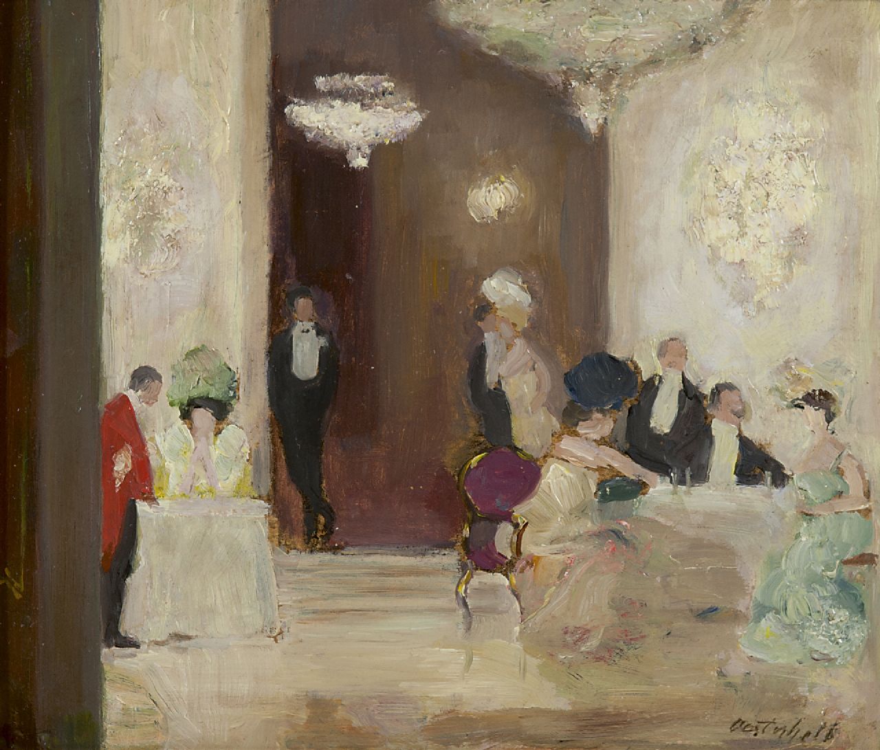 Oesterheld W.  | Walter Oesterheld, Nightclub, Berlin, oil on canvas laid down on board 22.5 x 26.5 cm, signed l.r. and painted ca. 1904