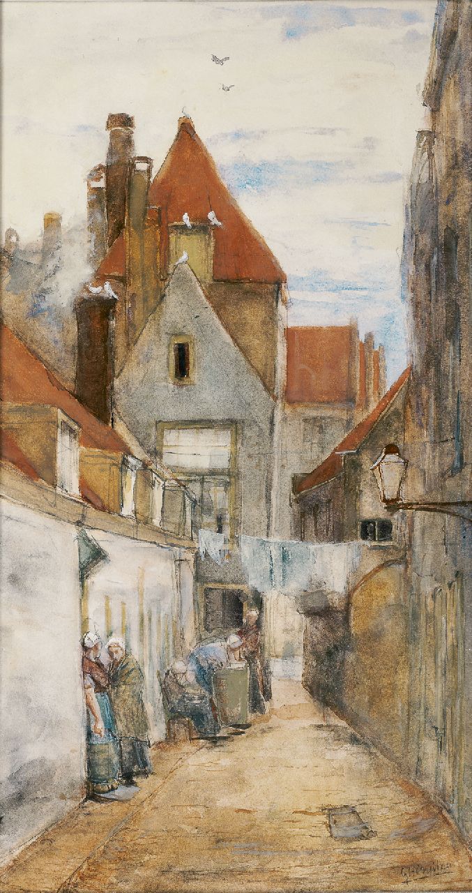 Breitner G.H.  | George Hendrik Breitner, An alley in Rotterdam, watercolour on paper 51.8 x 27.8 cm, signed l.r. and painted ca. 1880
