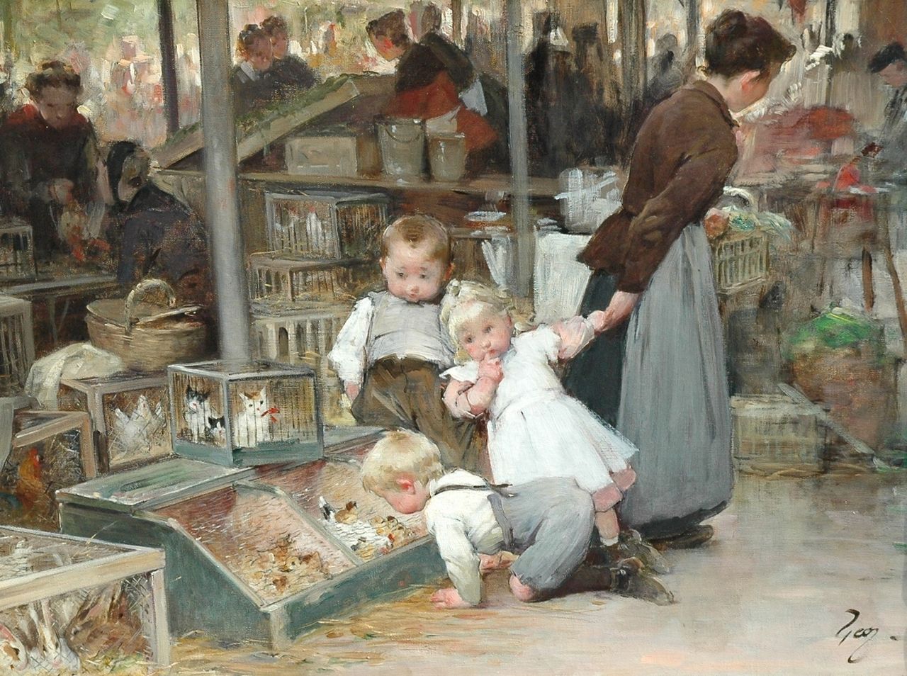Geoffroy H.J.J.  | Henry Jules Jean Geoffroy, The animal market in Belleville, oil on canvas 47.4 x 63.9 cm, signed l.r.