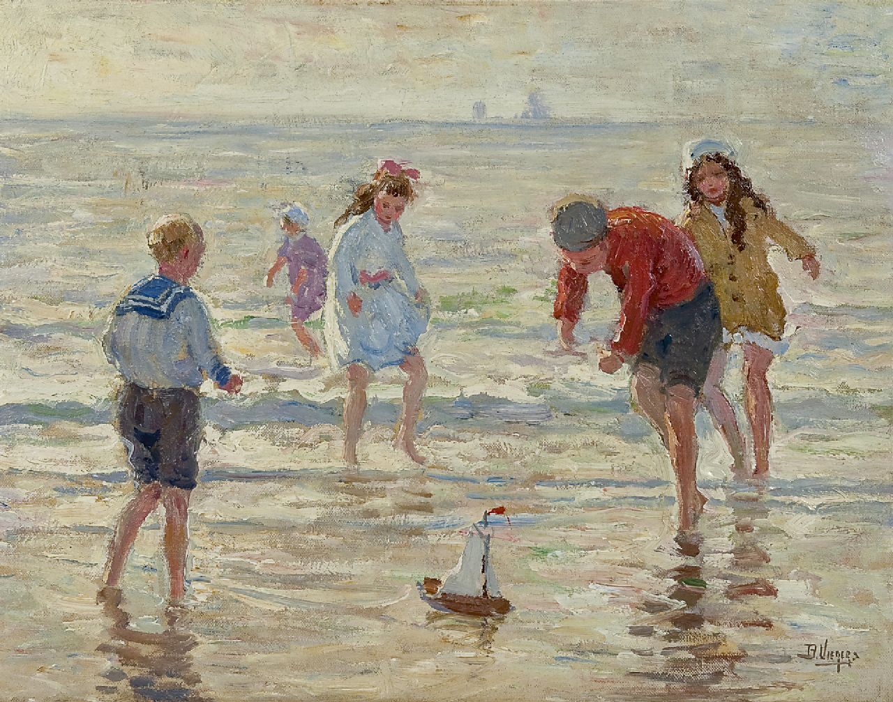Viegers B.P.  | Bernardus Petrus 'Ben' Viegers, Children playing on the beach, oil on canvas 36.6 x 46.6 cm, signed l.r.