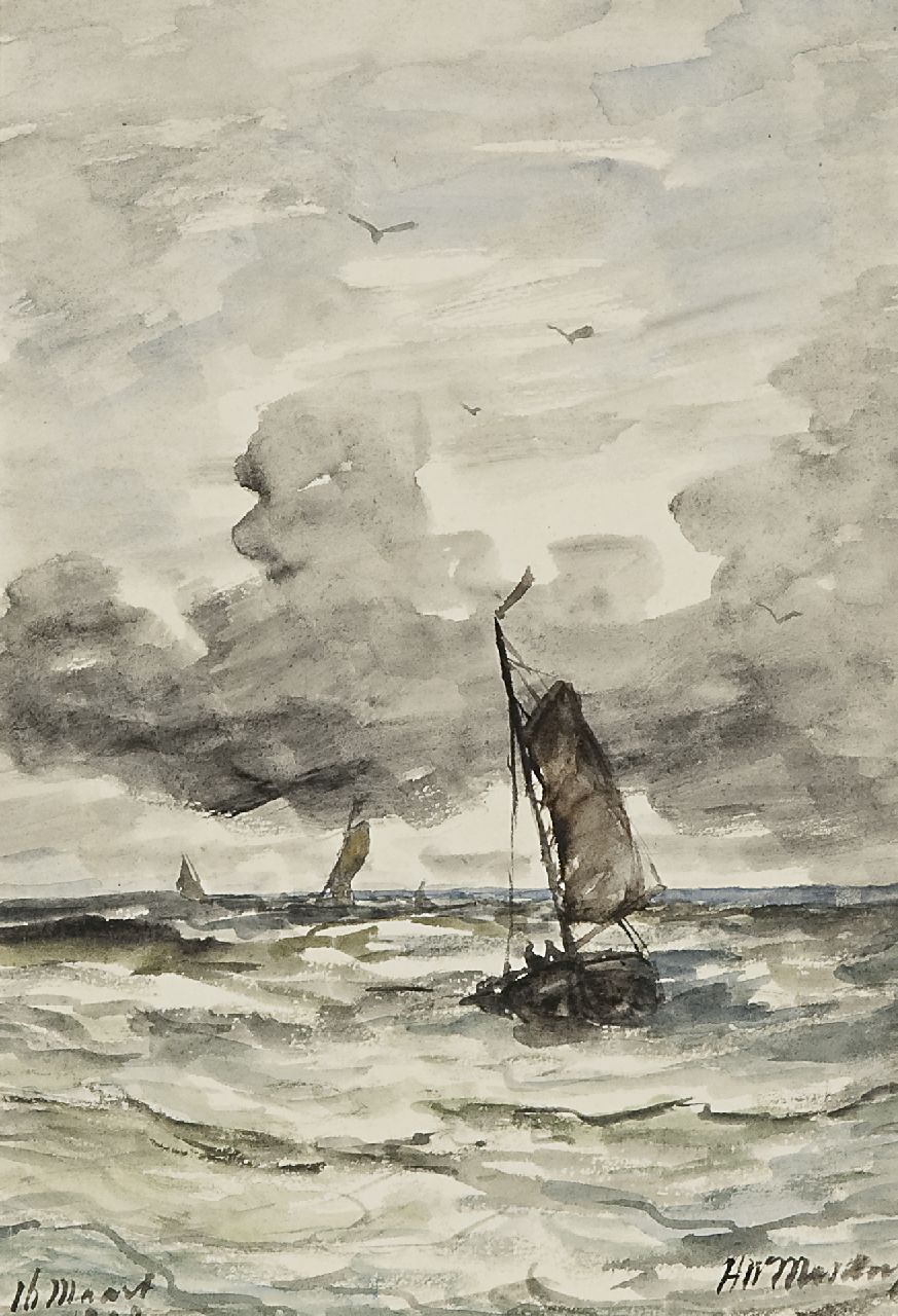 Mesdag H.W.  | Hendrik Willem Mesdag, Sailingships at sea, watercolour on paper 28.5 x 19.5 cm, signed l.r. and dated 16 March 1898