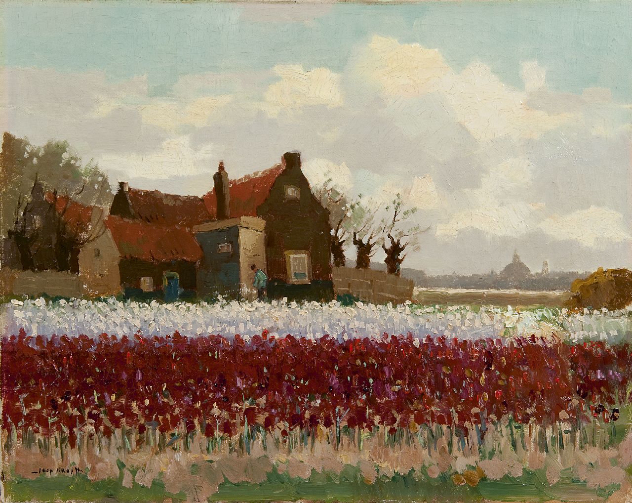 Kropff J.  | Johan 'Joop' Kropff, Bulb fields near Haarlem, oil on canvas 40.6 x 50.8 cm, signed l.l.