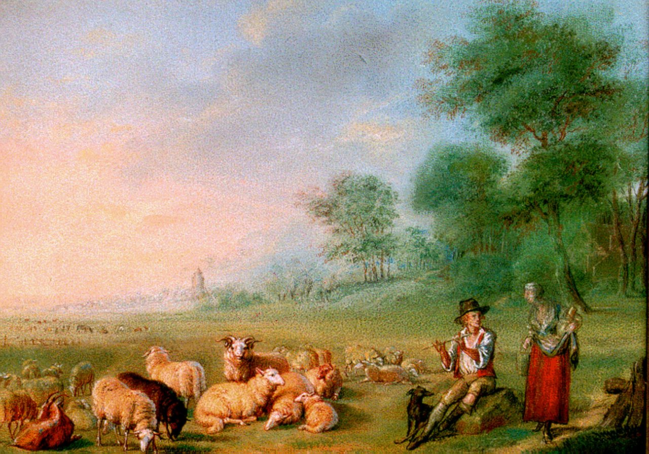 Verboeckhoven E.J.  | Eugène Joseph Verboeckhoven, A shepherd and flock, pastel on paper 18.8 x 25.0 cm, signed l.r.