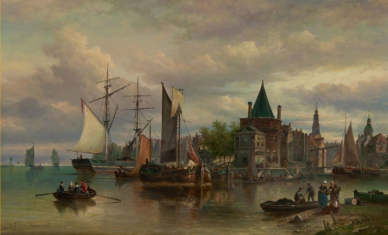 Bommel E.P. van | Elias Pieter van Bommel | Paintings offered for sale | Capriccio of Amsterdam with the Schreierstoren, oil on canvas 50.3 x 82.4 cm, signed l.l.