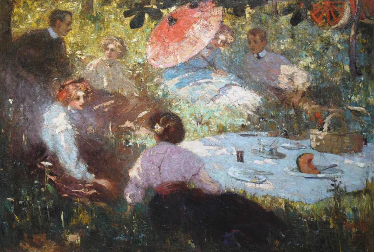 Graafland R.A.A.J.  | Robert Archibald Antonius Joan 'Rob' Graafland, Picknick on a summer day, oil on canvas 139.7 x 206.0 cm, signed l.r. and dated 1909