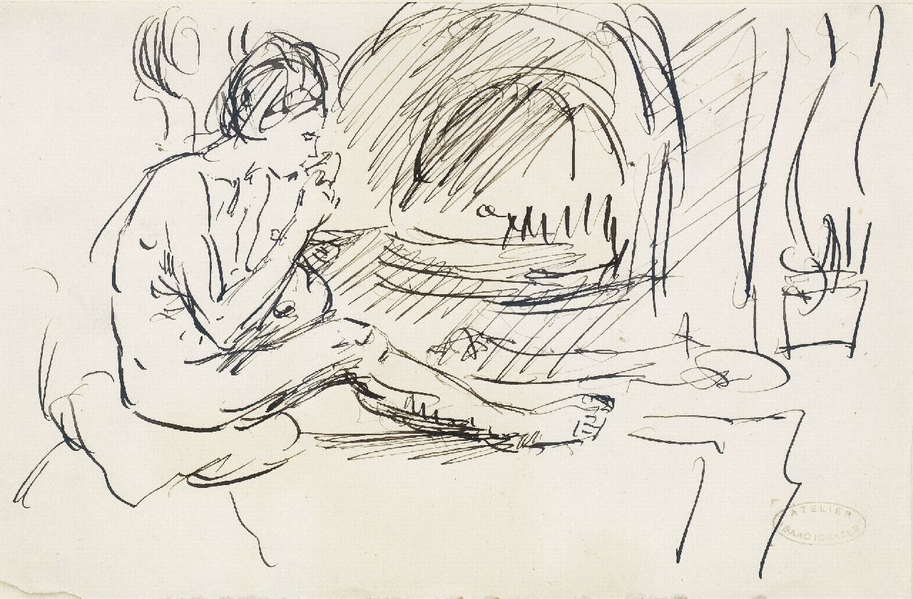 Israels I.L.  | 'Isaac' Lazarus Israels, A seated nude, pen and ink on paper 13.2 x 20.9 cm