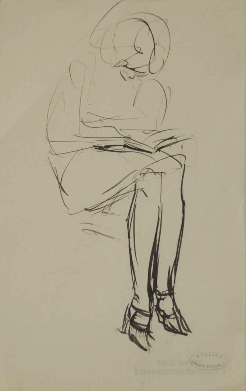 Israels I.L.  | 'Isaac' Lazarus Israels, Woman reading, pen and ink on paper 21.1 x 13.4 cm