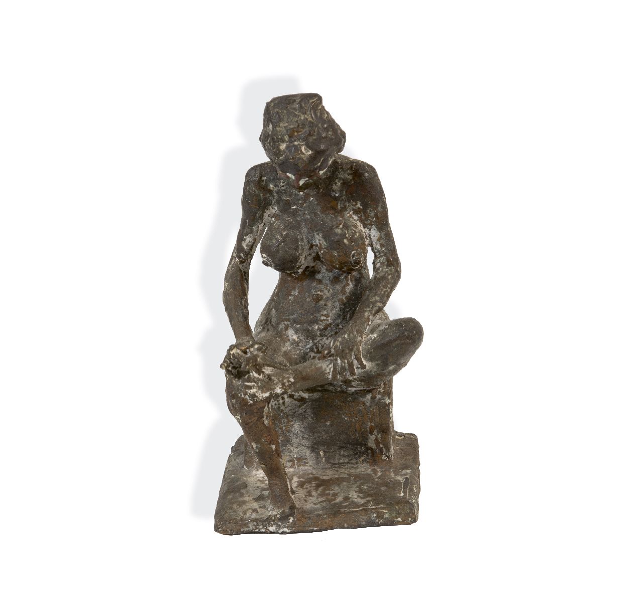 Kleinhans B.  | Bernhard Kleinhans, Female nude, cutting nailes, bronze 28.0 x 13.4 cm, signed on the side of the seat and dated 1951