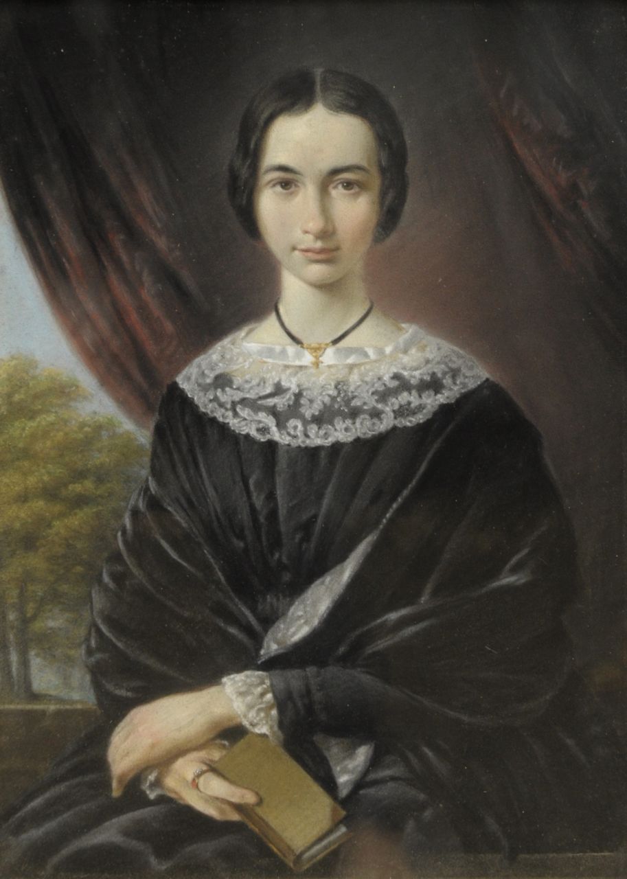 Daiwaille J.A.  | Jean Augustin Daiwaille, Portrait of a young lady, pastel on paper 35.7 x 25.9 cm