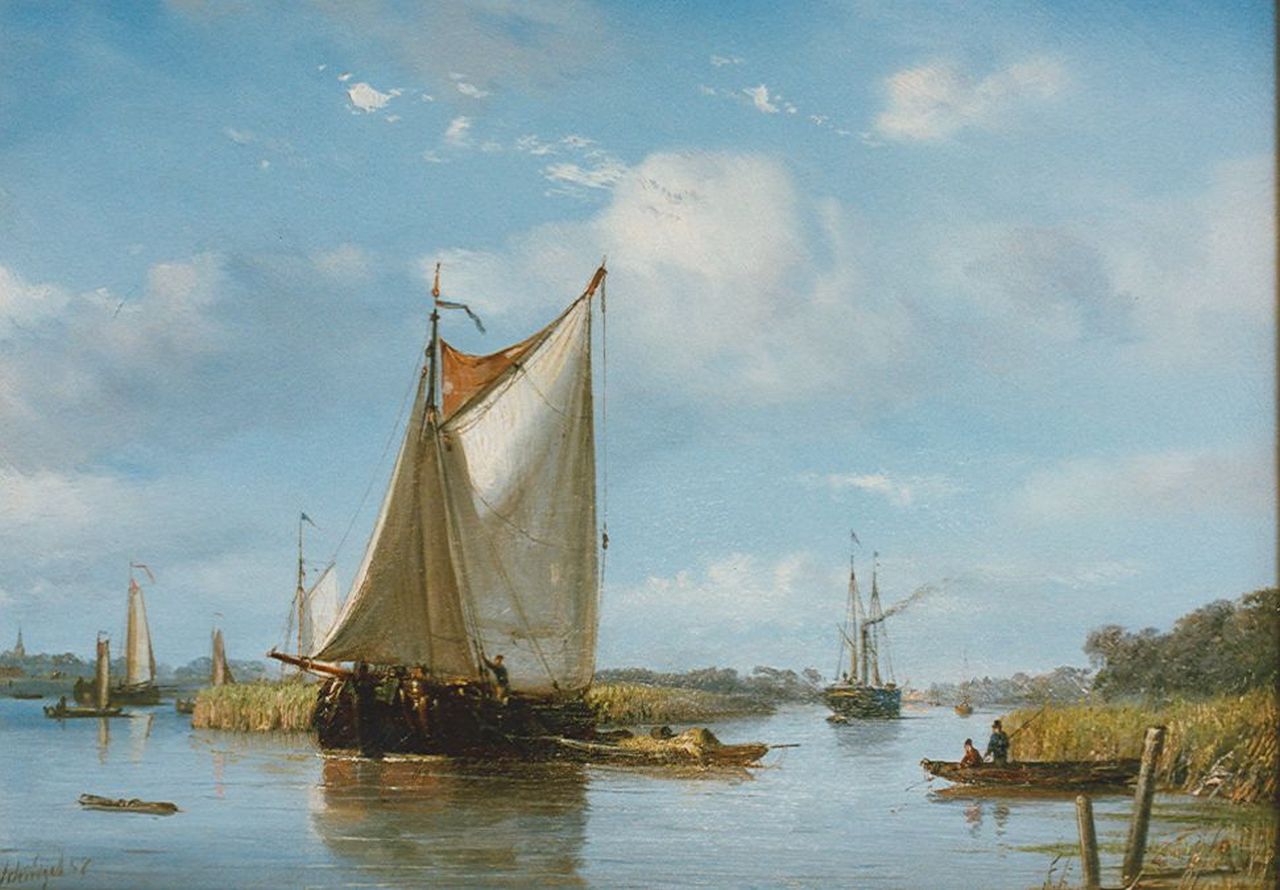 Schiedges P.P.  | Petrus Paulus Schiedges, A river landscape in summer, oil on panel 24.7 x 34.0 cm, signed l.l. and dated '57