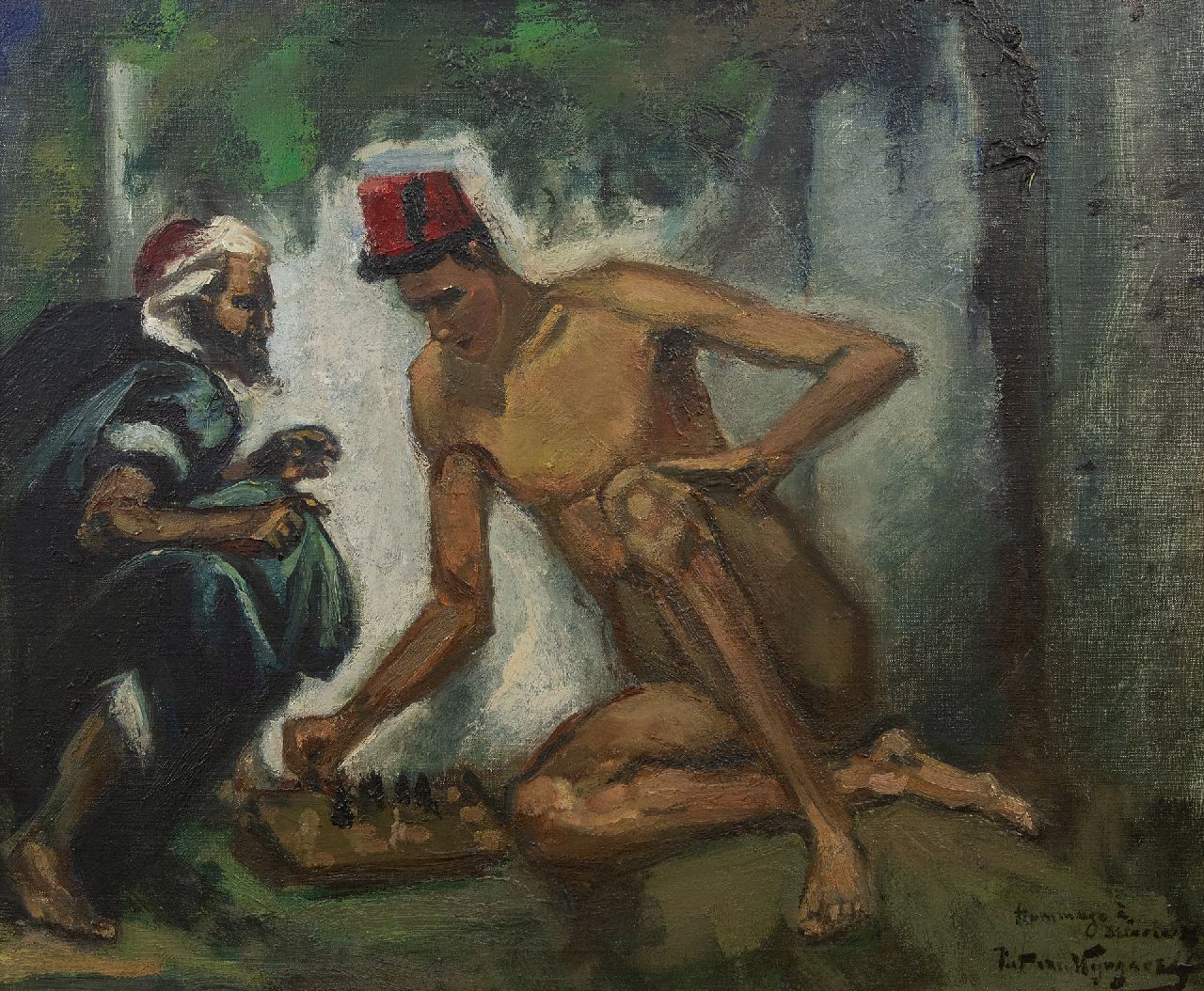 Wijngaerdt P.T. van | Petrus Theodorus 'Piet' van Wijngaerdt | Paintings offered for sale | Hommage à Delacroix, oil on canvas 50.2 x 60.3 cm, signed l.r. and on the reverse