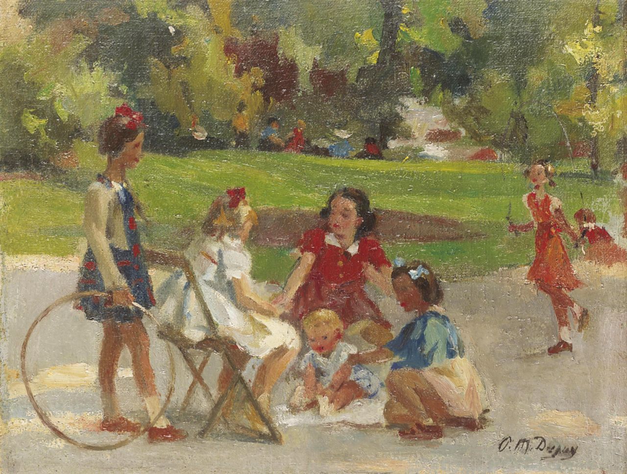 Dupuy P.M.  | Paul Michel Dupuy, Children playing in the Parc Monceau, Paris, oil on canvas 28.6 x 37.2 cm, signed l.r.