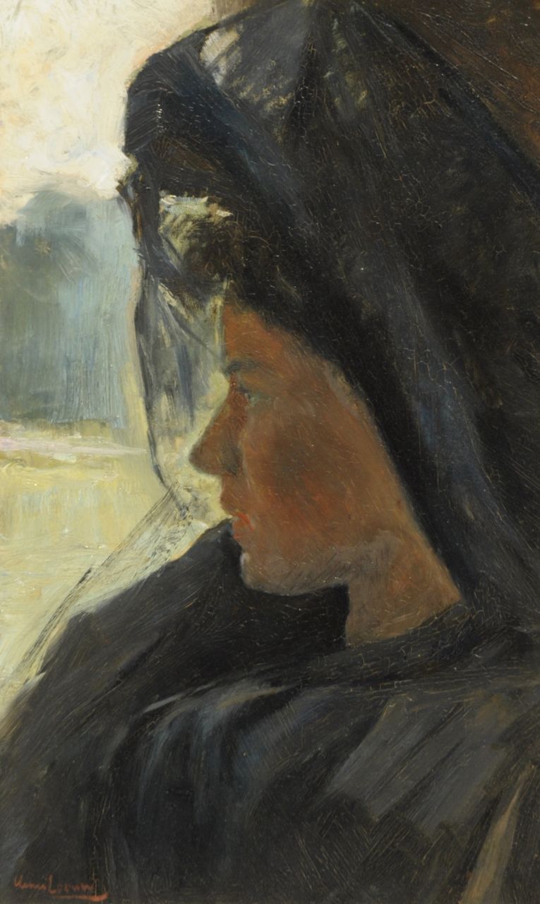 Leeuw H.  | Henri Leeuw, Portrait of a lady, oil on board 52.8 x 31.9 cm, signed l.l.