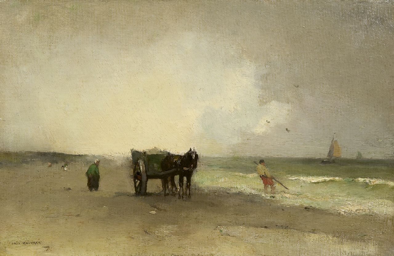 Knikker A.  | Aris Knikker, Gathering shells, oil on panel 27.7 x 42.6 cm, signed l.l.