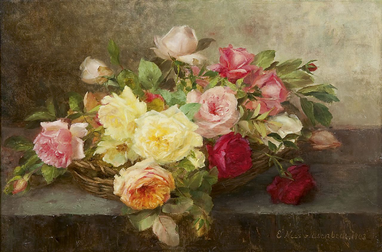 Nees von Esenbeck E.  | Elise Nees von Esenbeck, A still life with roses, oil on canvas 44.6 x 66.5 cm, signed l.r. and dated 1903