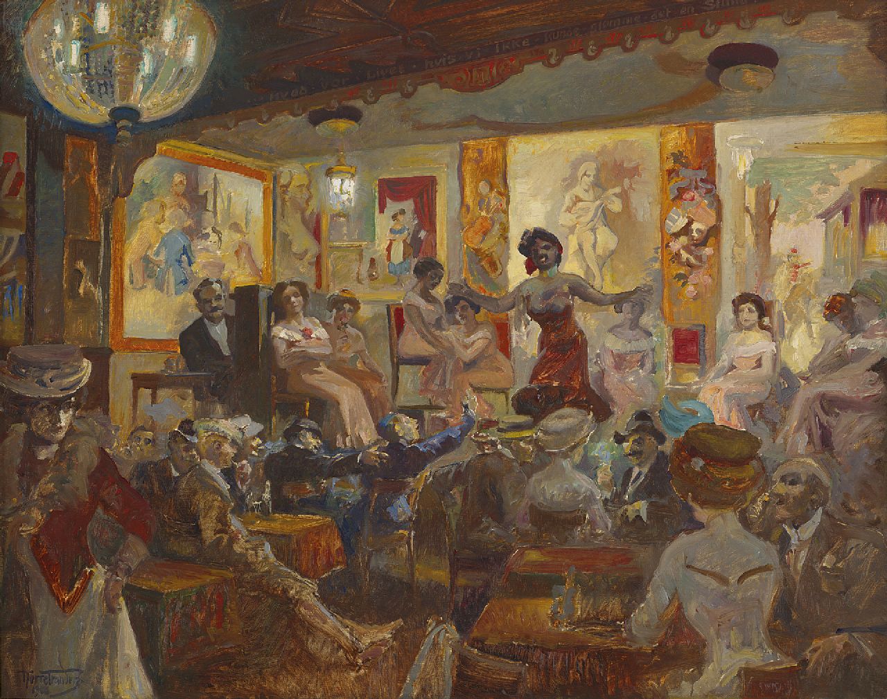 Johannes Carl Ferdinand Nørretranders | The vaudeville, oil on canvas, 53.9 x 68.0 cm, signed l.l. and dated 1908