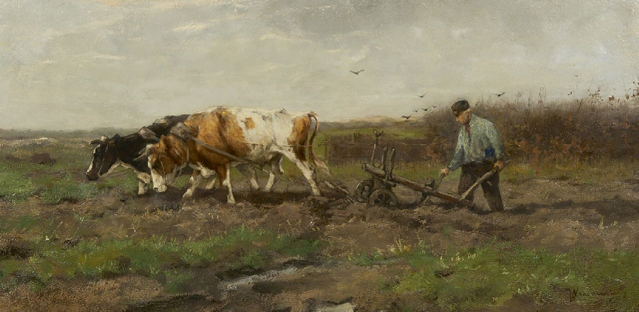 Scherrewitz J.F.C.  | Johan Frederik Cornelis Scherrewitz | Paintings offered for sale | Ploughing farmer, oil on canvas 40.1 x 80.4 cm, signed l.r.