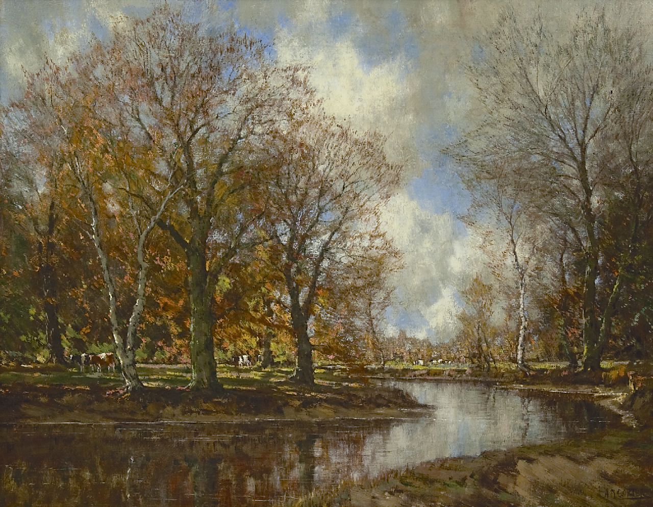 Gorter A.M.  | 'Arnold' Marc Gorter, Cows under trees near a stream, oil on canvas 70.2 x 90.5 cm, signed l.r.