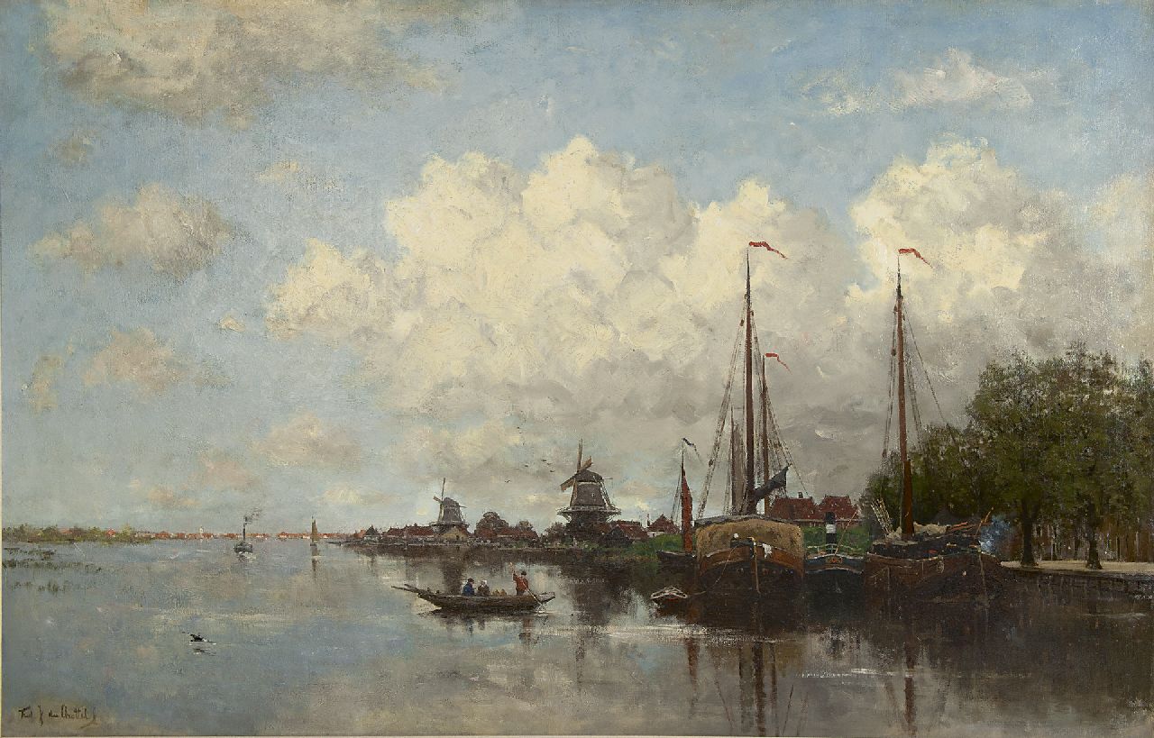 Rossum du Chattel F.J. van | Fredericus Jacobus van Rossum du Chattel | Paintings offered for sale | A river view near Rotterdam, oil on canvas 90.0 x 140.5 cm, signed l.l.