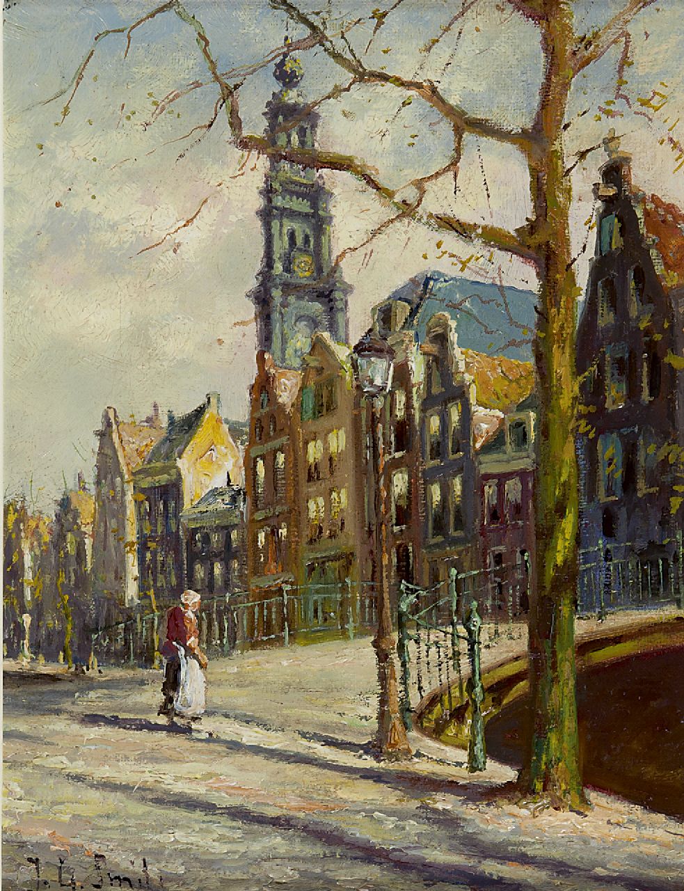 Smits J.G.  | Jan Gerard Smits, The Bloemgracht, Amsterdam, oil on canvas 24.3 x 18.3 cm, signed l.l.