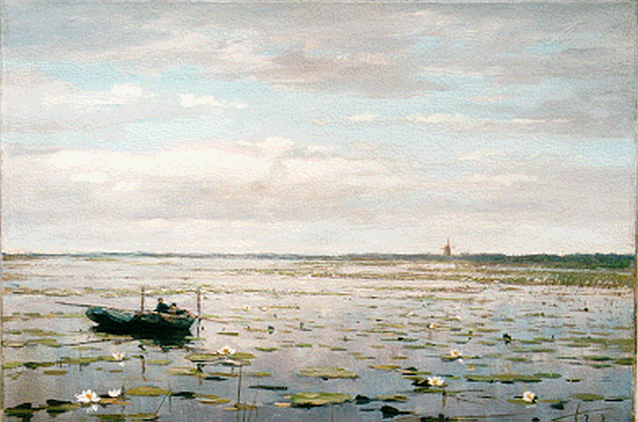 Jans J.  | Jan Jans, A lake with water lilies, oil on canvas 27.7 x 39.0 cm, signed l.r.