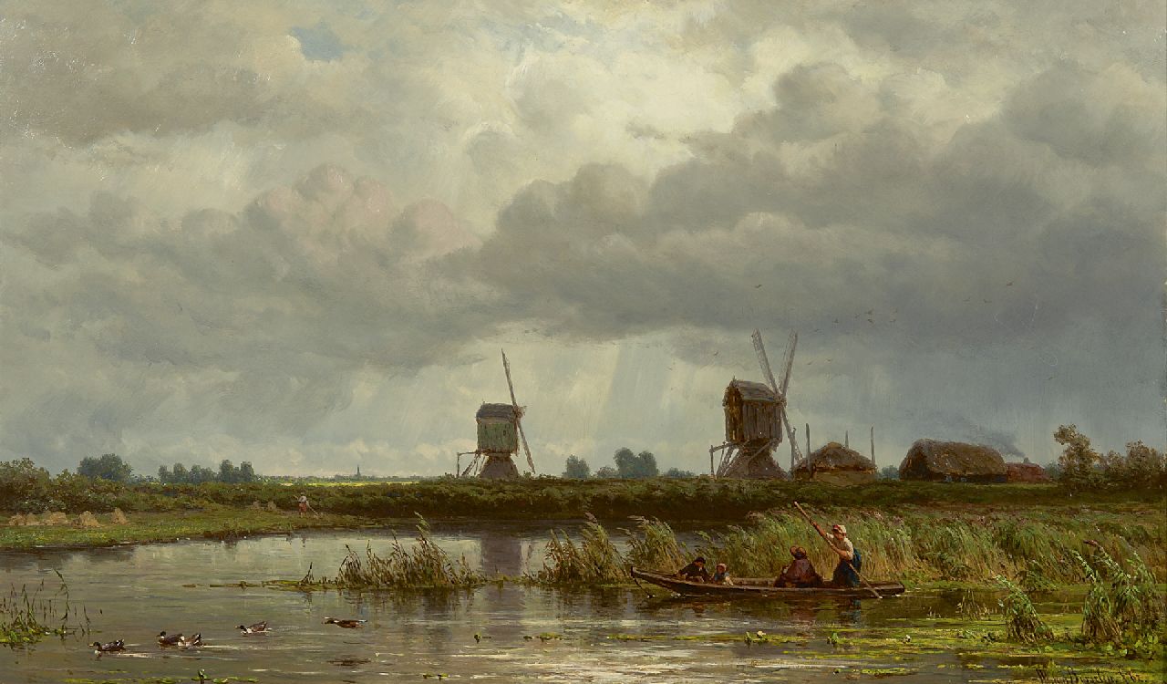 Borselen J.W. van | Jan Willem van Borselen, Escaping the rain, oil on panel 33.3 x 55.4 cm, signed l.r. and dated '62