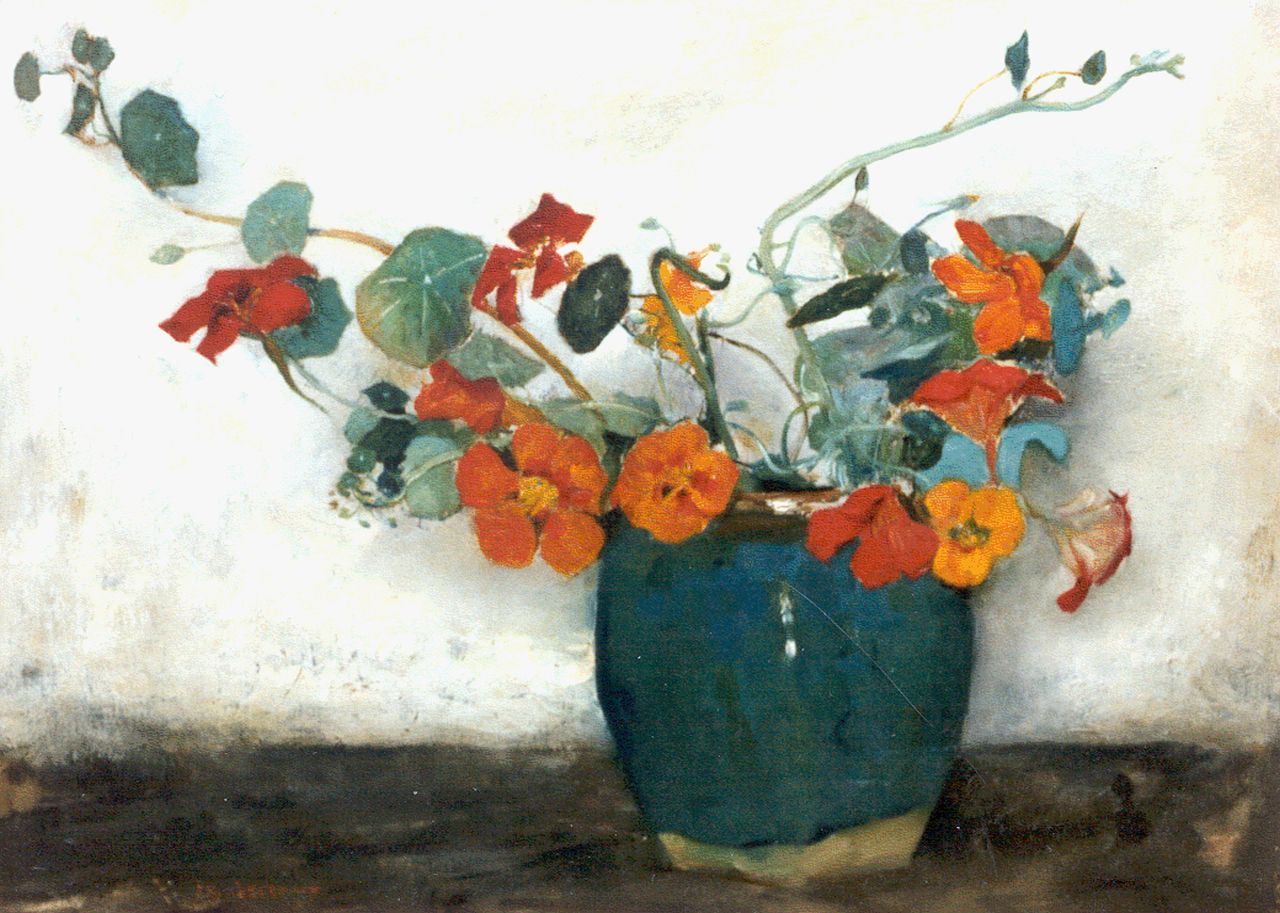 Arntzenius P.F.N.J.  | Pieter Florentius Nicolaas Jacobus 'Floris' Arntzenius, Nasturtium in a ginger jar, oil on canvas 36.5 x 50.5 cm, signed l.l.