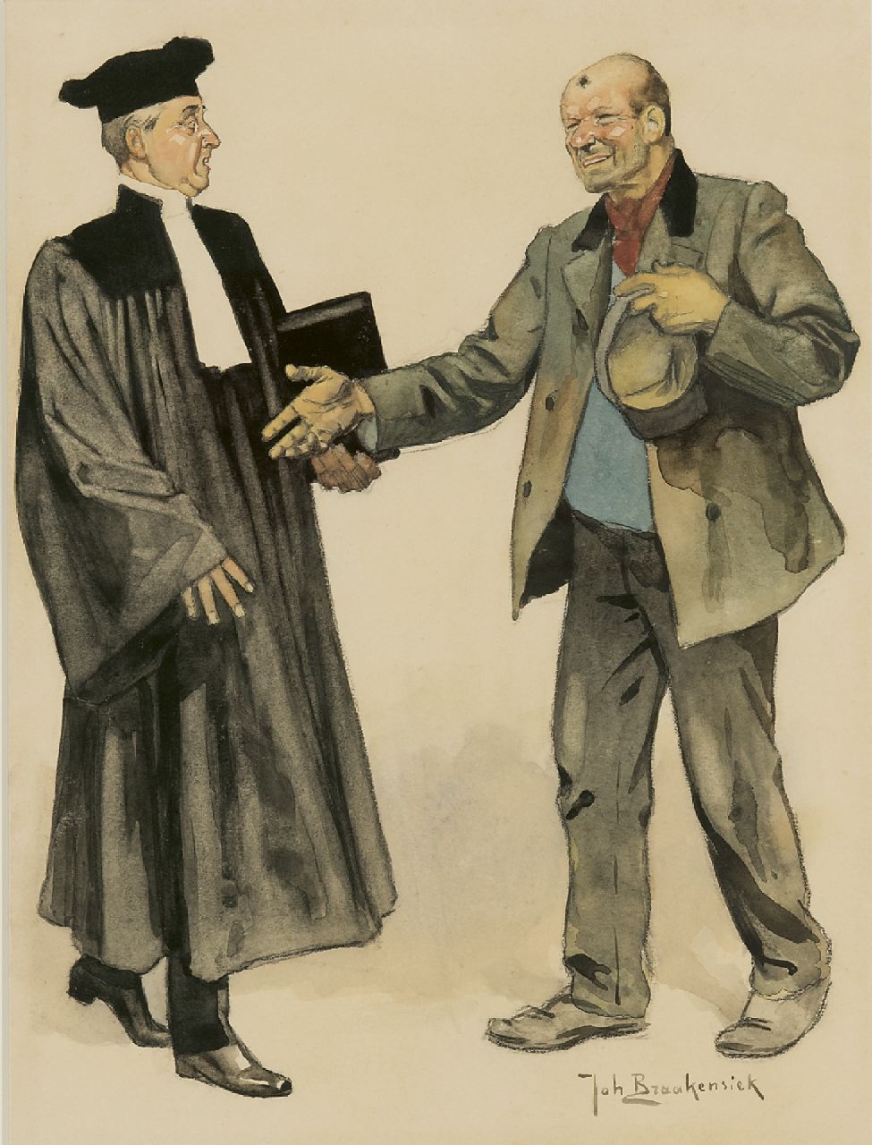 Braakensiek J.C.  | 'Johan' Coenraad Braakensiek, The lawyer and his client, charcoal and watercolour on paper 31.1 x 23.5 cm, signed l.r.
