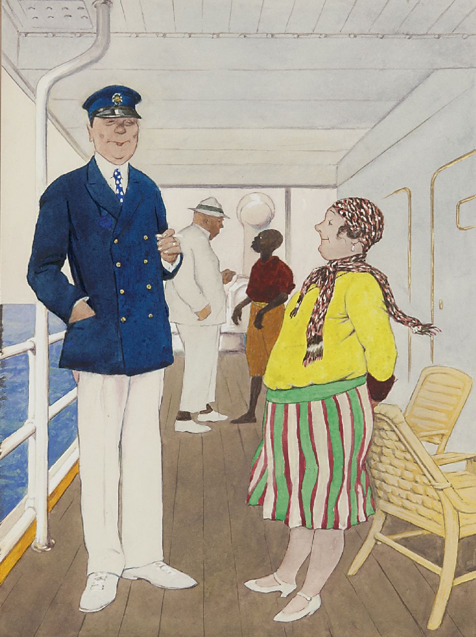 Kirchner E.  | Eugen Kirchner, A chat with the captain, pen and ink and watercolour on paper 23.9 x 17.9 cm, signed l.r. and painted ca. 1927