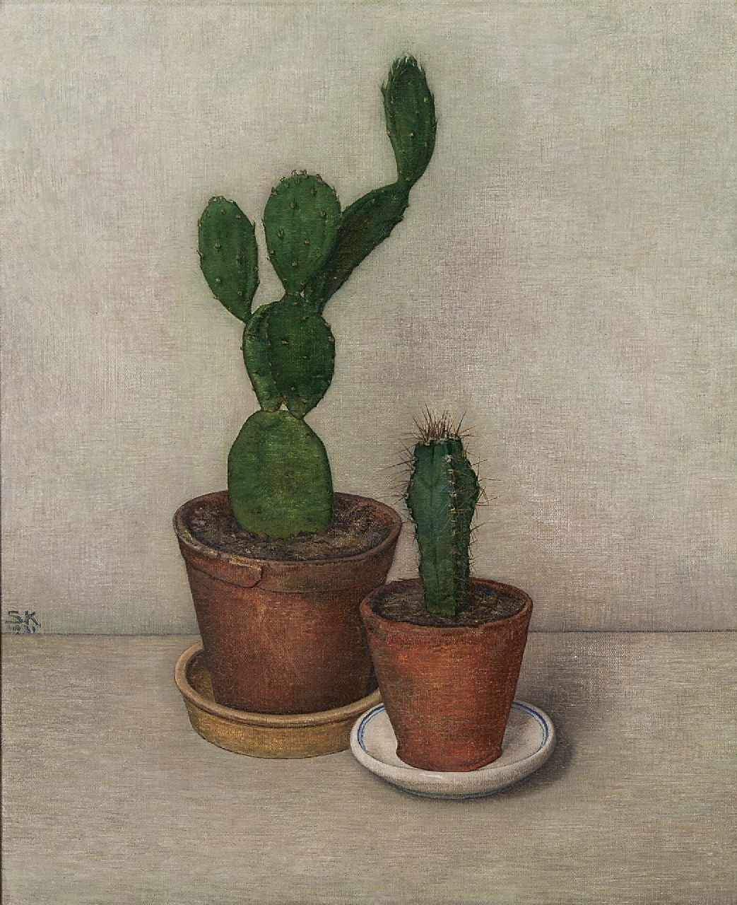 Suzanna Elisabeth Kneppelhout | Two cactus, oil on canvas, 37.3 x 30.3 cm, signed m.l. with initials and dated 1931