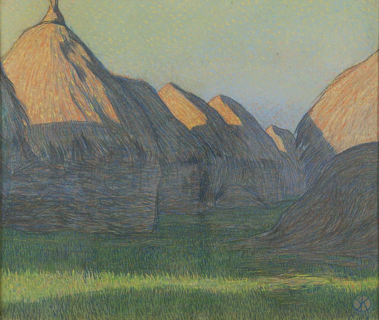 Roos S.H. de | 'Sjoerd' Hendrik de Roos, Haystacks, pastel on paper 40.0 x 48.0 cm, signed l.r. with monogram