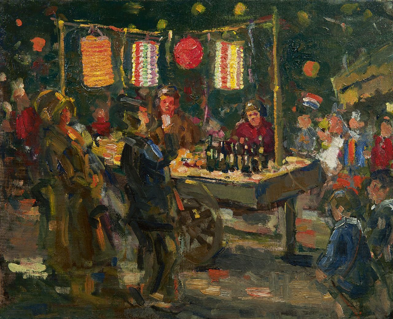 Fresco A.  | Abraham Fresco, Market stall with Chinese Lanterns, oil on canvas 40.2 x 49.8 cm, signed l.r.